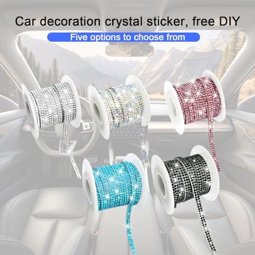 Bling Car Trim Self Adhesive Strip, 16.4Ft Crystal Rhinestone Lake Blue
