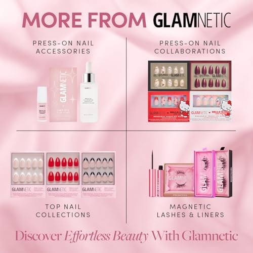 Press On Nails – | Deep Red Sparkly Short Almond Fake Nails with Ruby Slipper