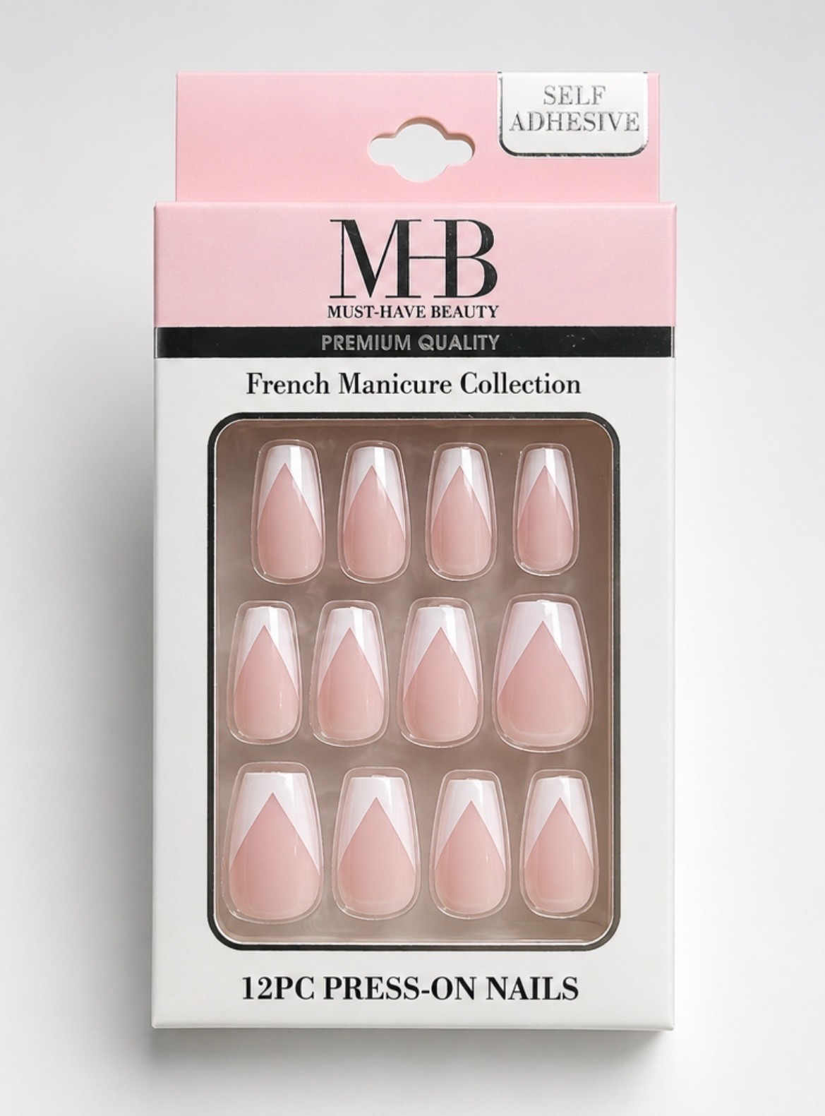 MB Must-Have Beauty Press-On Nails FrenchTips 12PC Self adhesive