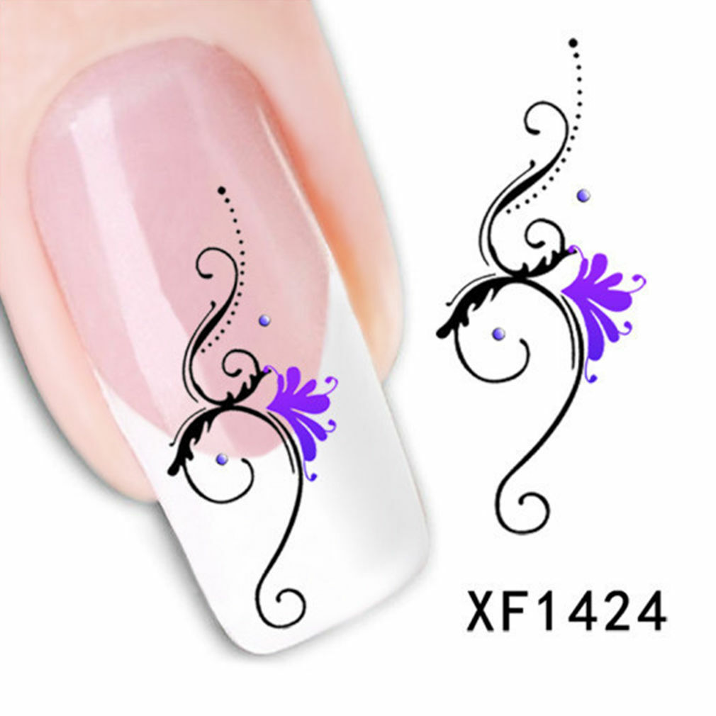 Nail Art Water Transfer Sticker Decal Stickers Pretty Flowers Blue Purple XF1424