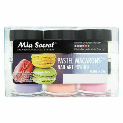 New Mia Secret Monomer 8 Ounce + PASTEL MACARONS Nail Art Powder 6 Colors Set