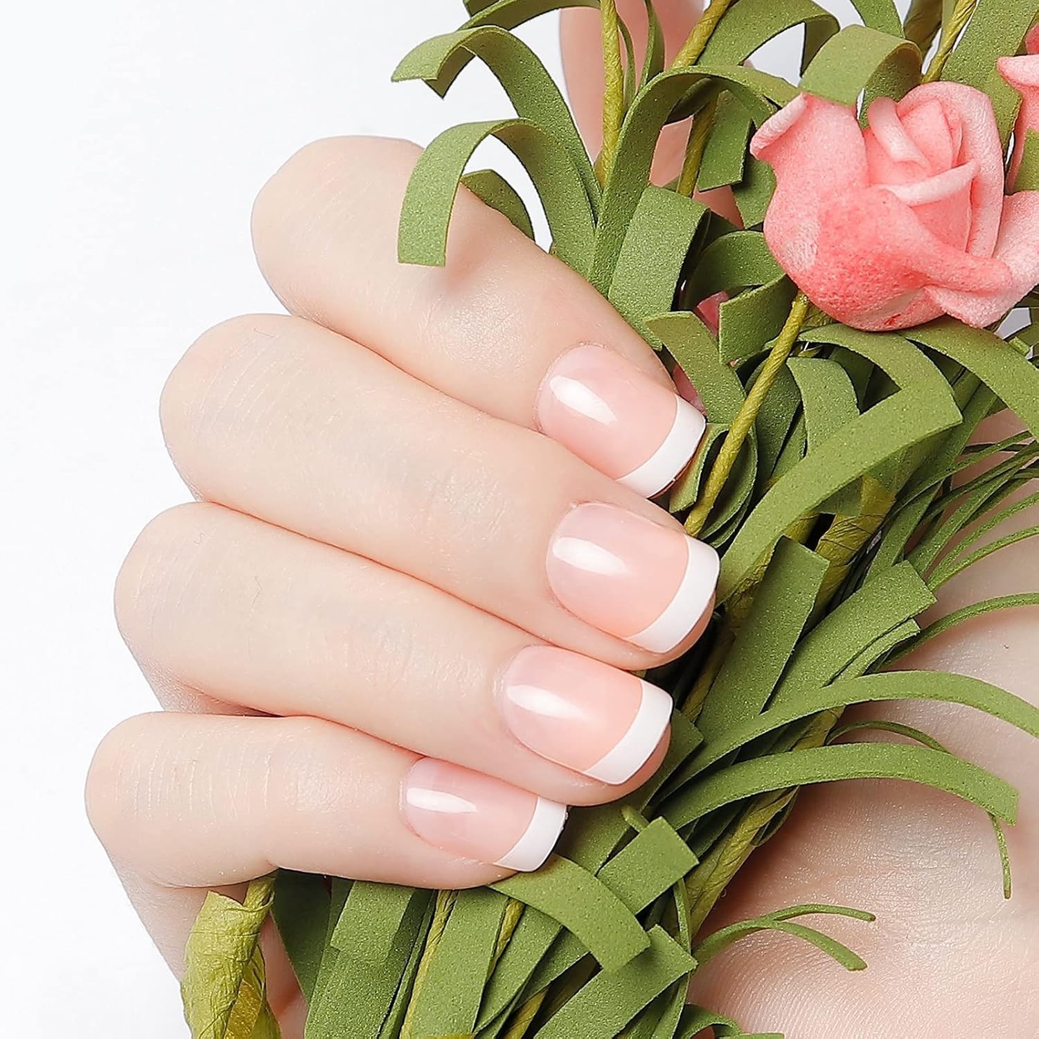 Luxury 480 Pcs Short Acrylic Fake Nails – Glossy French Tip Manicure Set