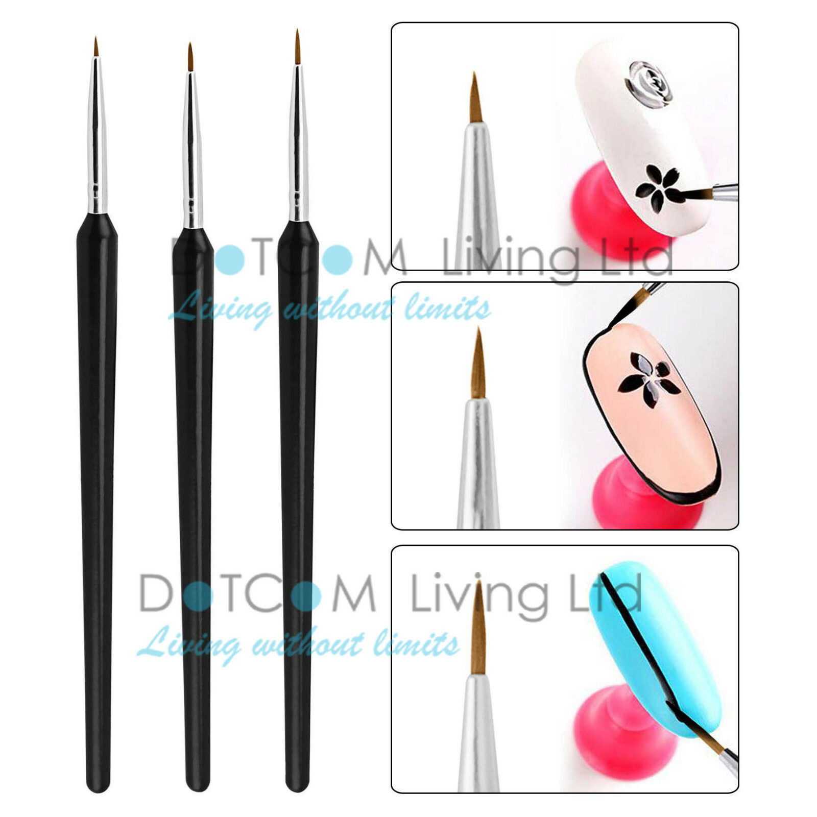 3pcs Tiny Acrylic Nail Art Design Decoration Brush Painting