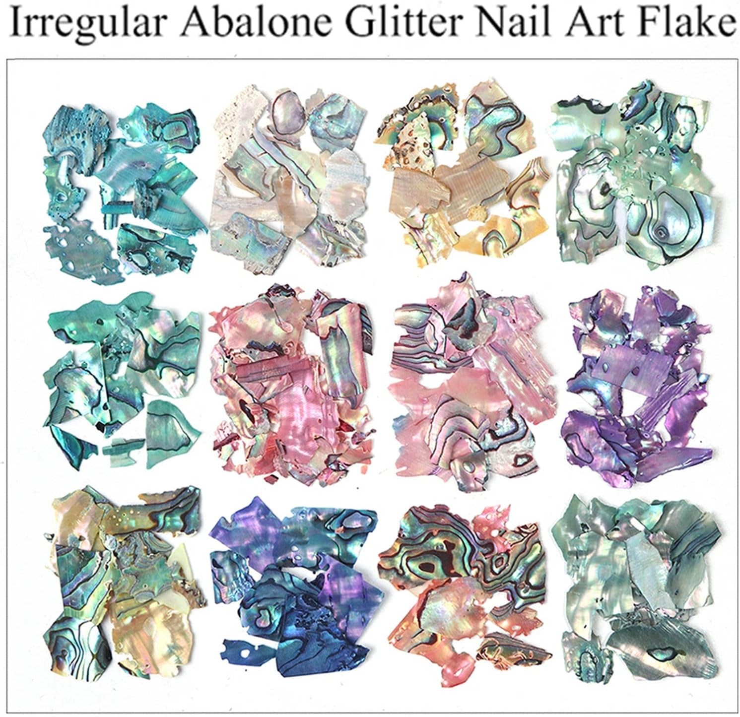 Abalone Seashell Nail Art Slices, Holographic 3D Mermaid Irregular Nail Art