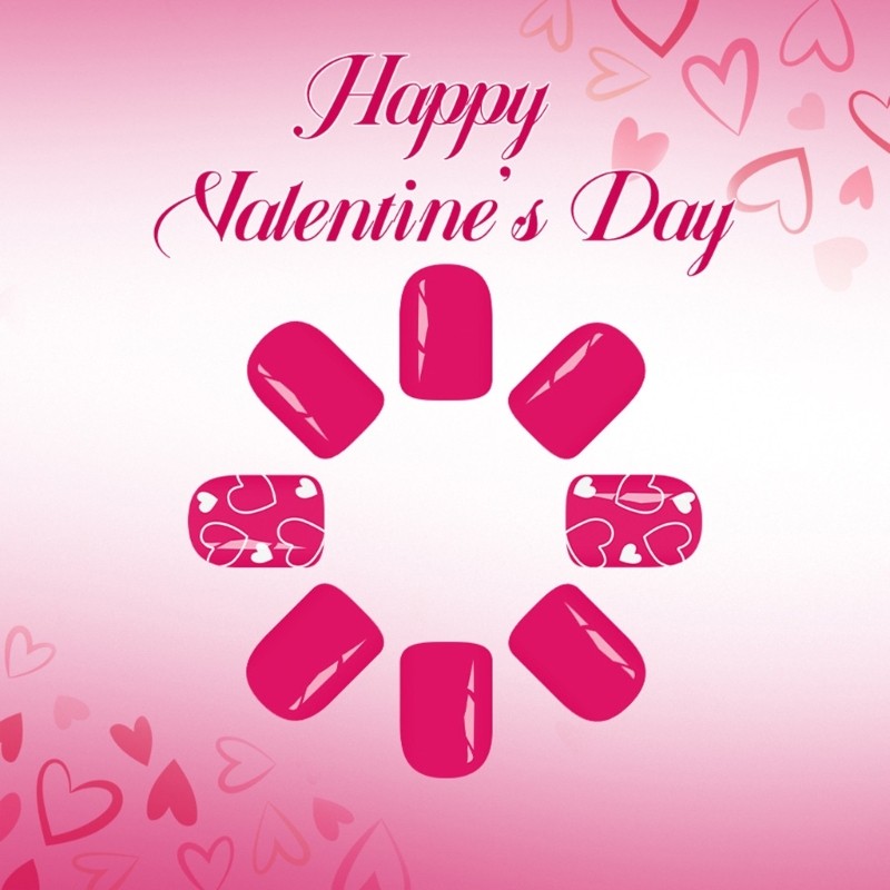 Valentines Day Press On Nail 24Pieces Short Square Fake Nail Pink Color