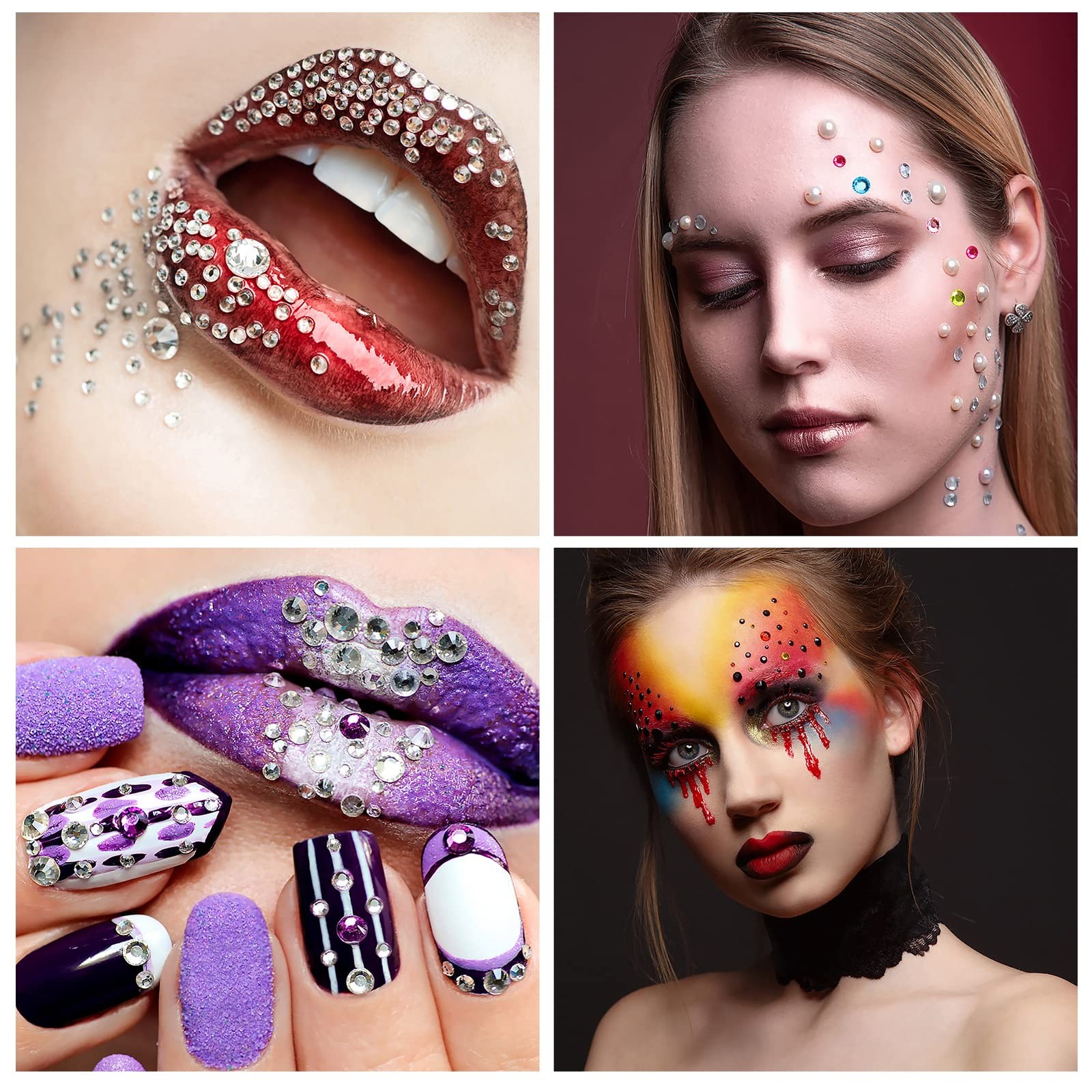 Rhinestone Stickers 2478Pcs Self Adhesive Facial Gem Stickers,4 Sizes 15 Colo…