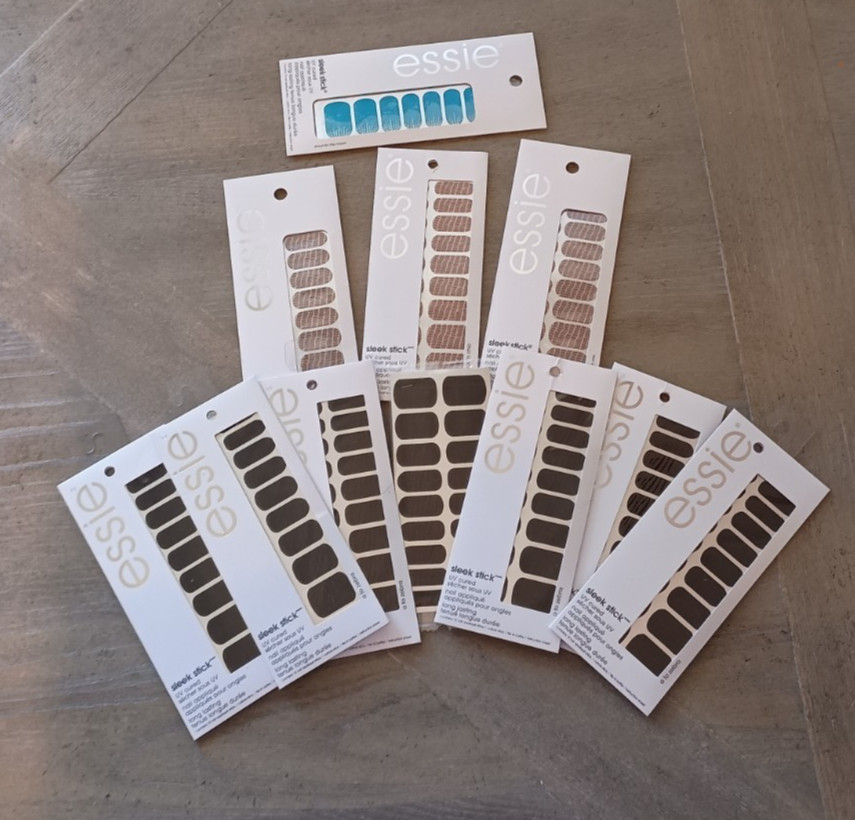 NEW sealed boxes; ESSIE sleek stick nail stickers appliques black beige blue