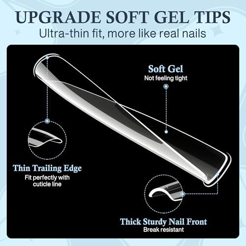 Extra Long Square Nail Tips, XXL 120Pcs 12 Sizes No C Clear Sqaure – Full cover
