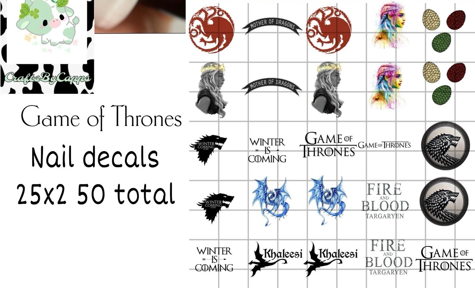 Game Of Thrones Waterslide Decals For Nails, Hot Wheels, Etc Set Of 50 KC