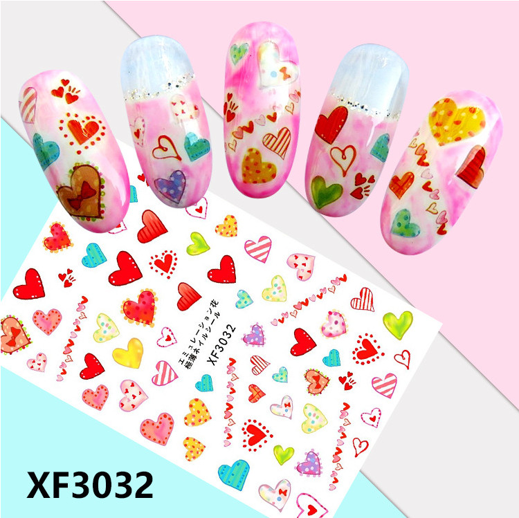 Nail Art Stickers Transfers 3D Self Adhesive Valentines Love Hearts XF3032 NS36