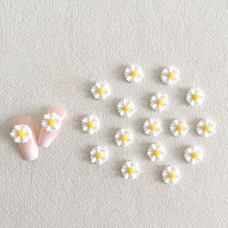 10Pcs Nail Art Case Charm Jewelry Accessories White Resin Daisy Flower DIY NH25