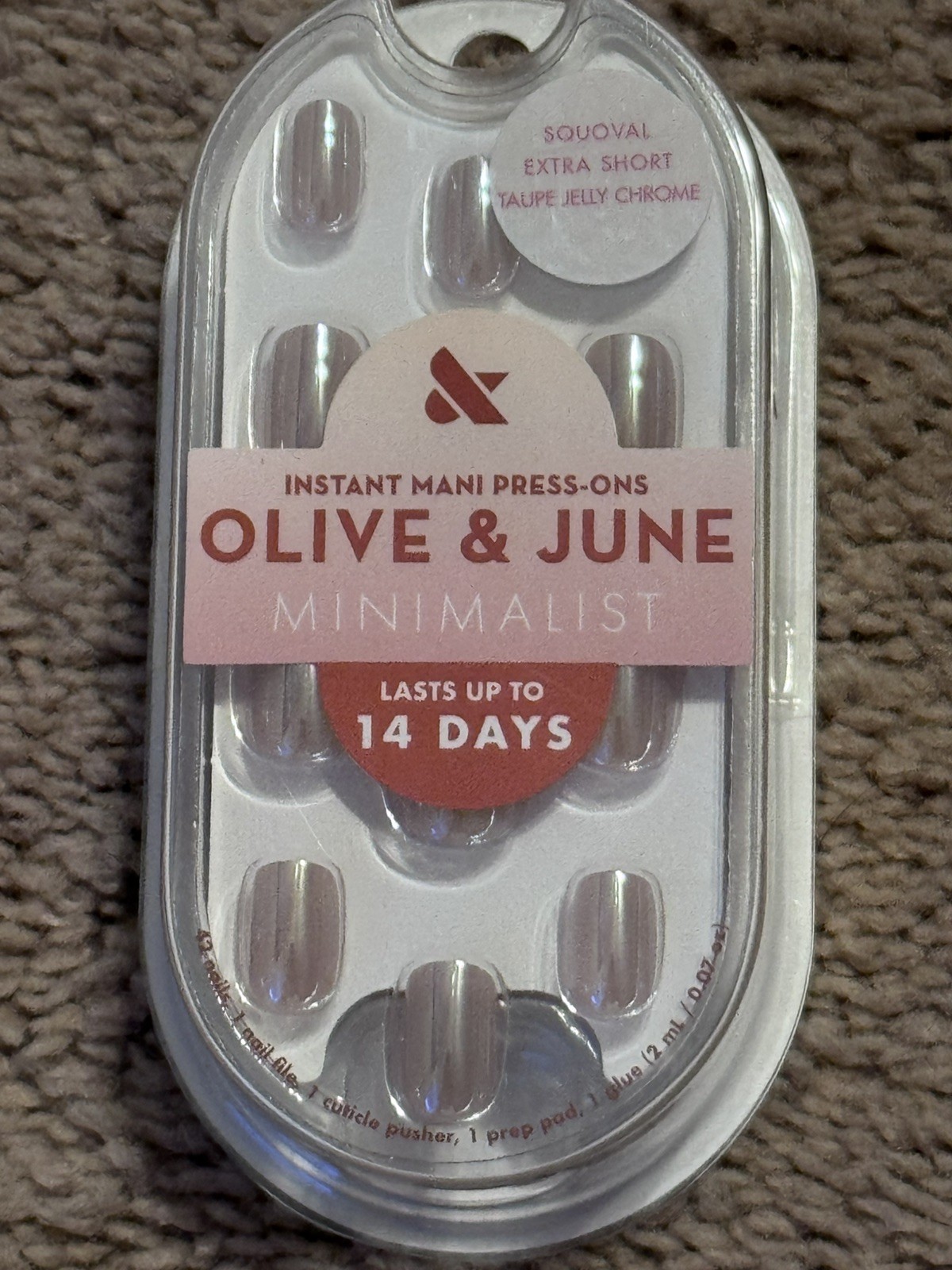 Olive and June Taupe Jelly Chrome Minimalist Instant Press-On Nails Extra Short