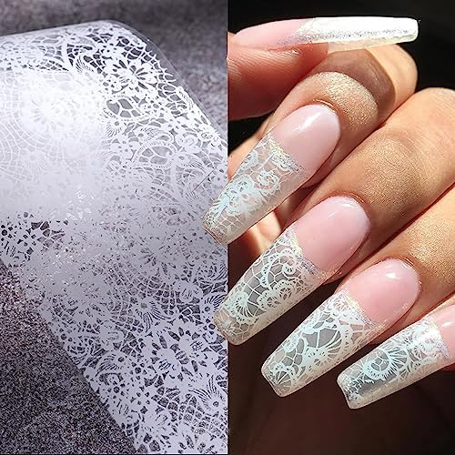 20 Rolls Lace Nail Foil White and Black Nail Transfer Foil Flower Nail Art