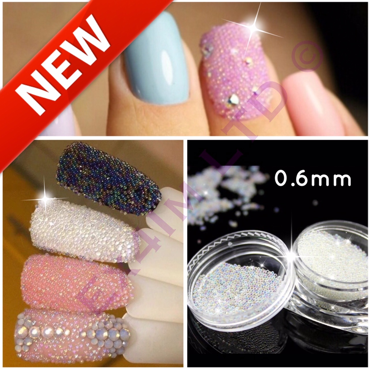 0.6mm AB Crystal Glass Caviar Beads Tiny 3D Micro Pixie Mermaid Nails Art Hot