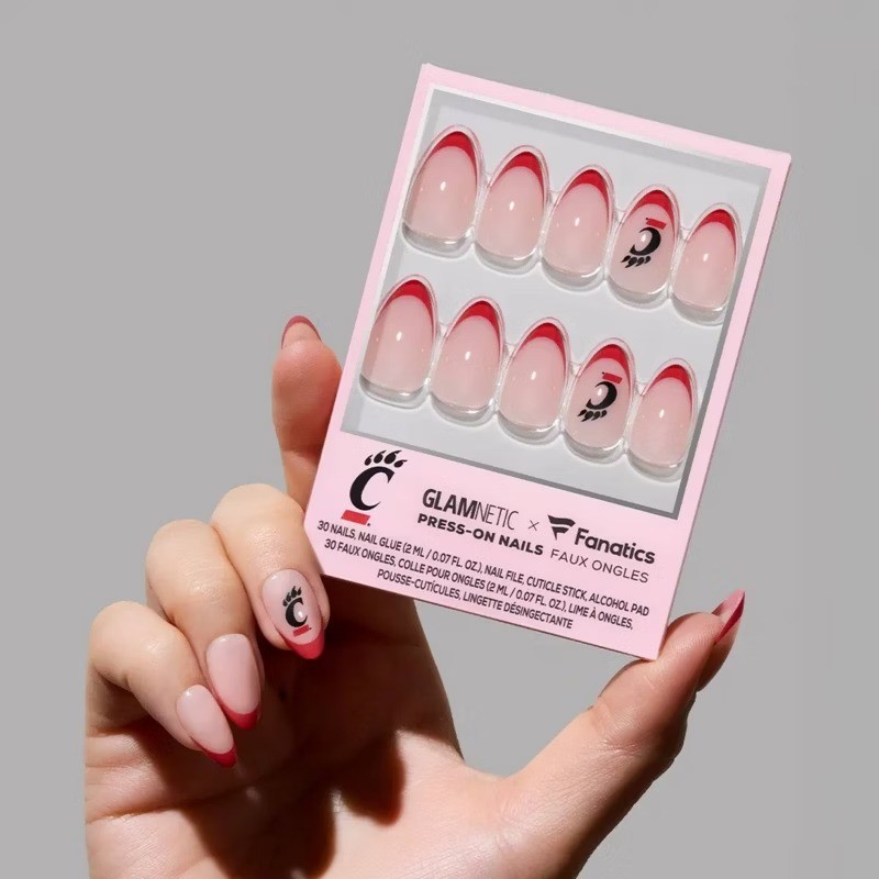 Cincinnati Bearcats Press-On Nails: Almond Shape, Gloss Finish, 30 Pieces