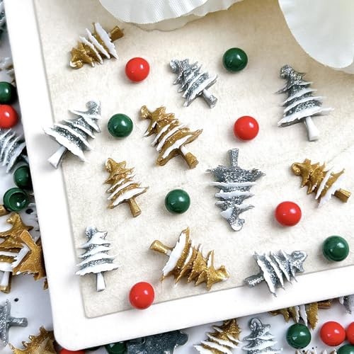 100Pcs Christmas Nail Charms and Gems Gold Silver Christmas Tree Nail Green