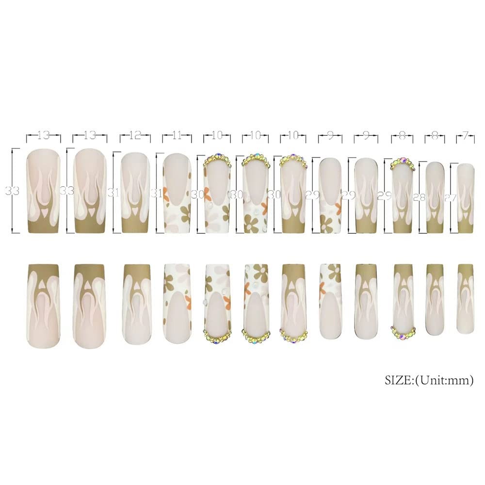Press on Nails Long Fake Nails French Tips False Nails with Designs 24 pcs St…