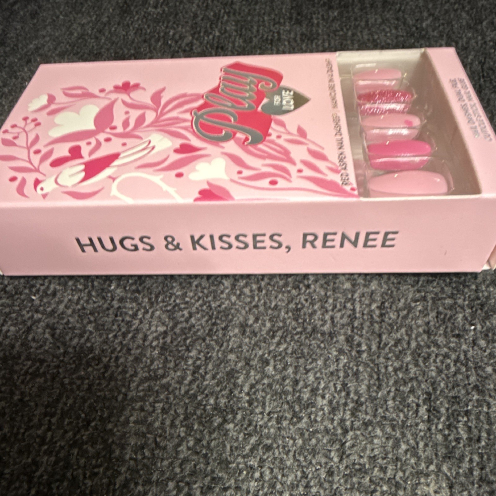 Red Aspen Nail Dashes Press-On Nails Short Square Pink Glitter Love, Glue
