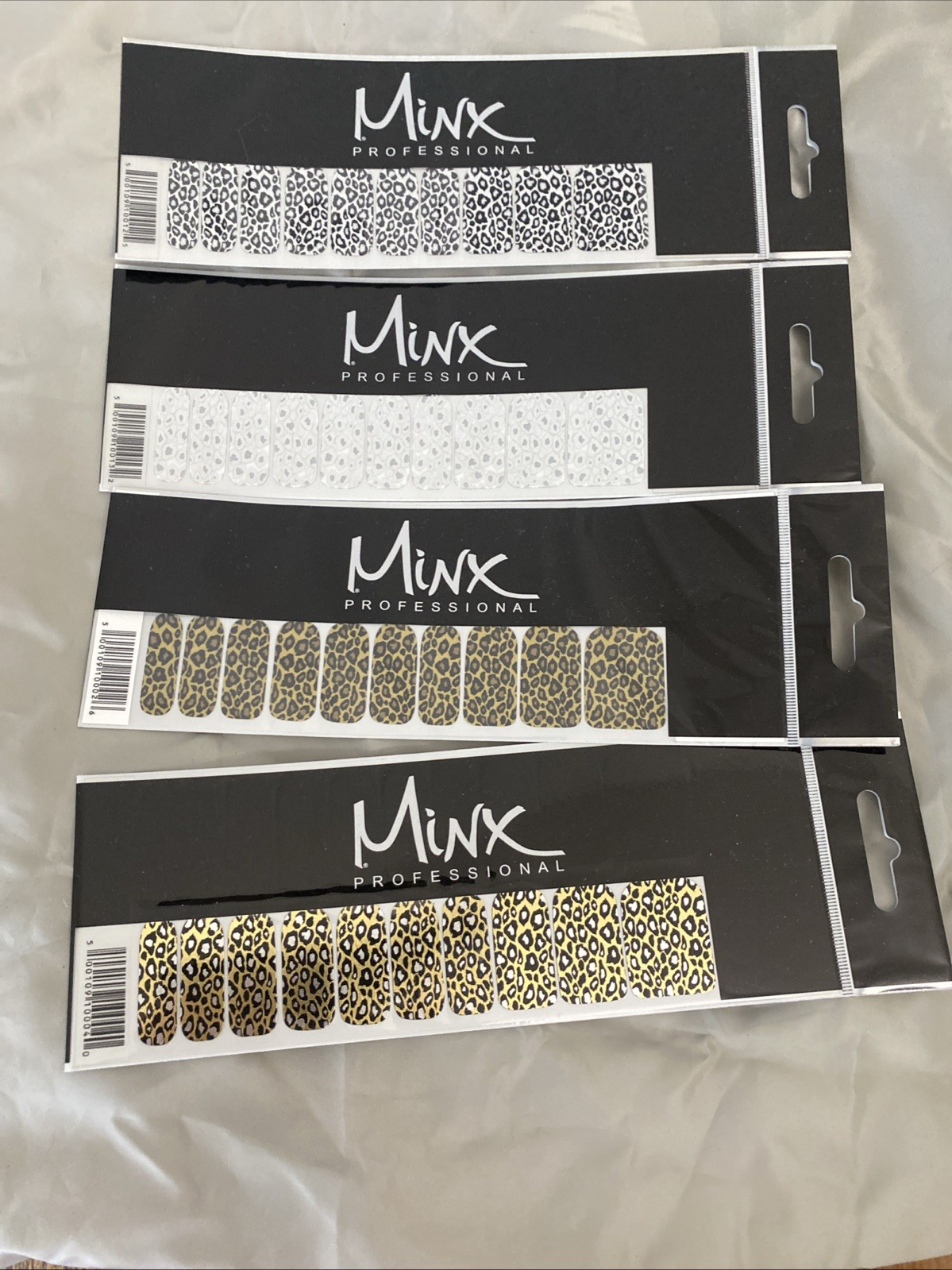 MINX PROFESSIONAL NAIL WRAPS Gold Silver White Cheetah 4 Packs NEW IN PACKAGE