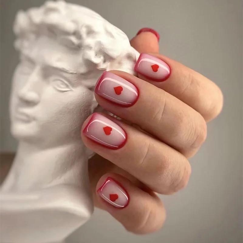 Sweet Love Square Matte Glossy Press On Nails For Women