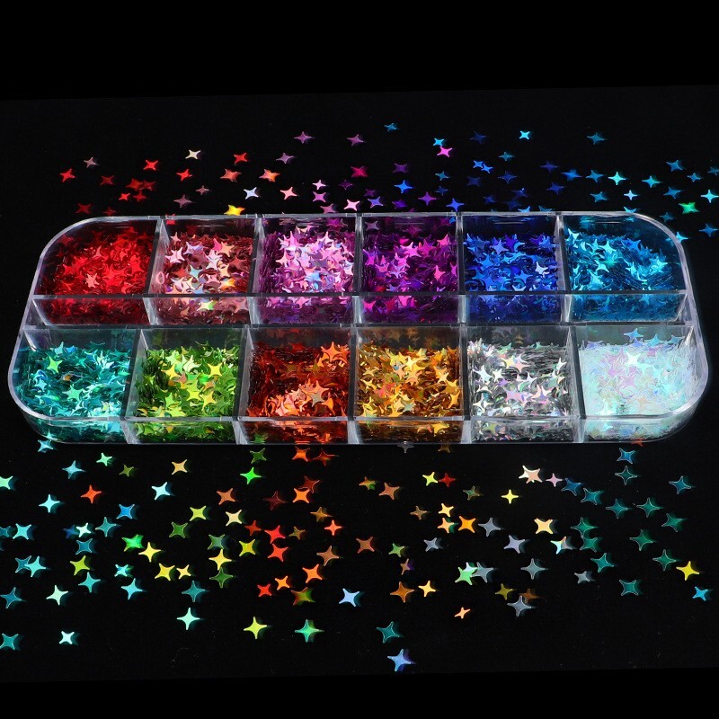 Nail Sequins~Glitter Four Point Star Shape Laser Flakes Nail Art Tips Decoration