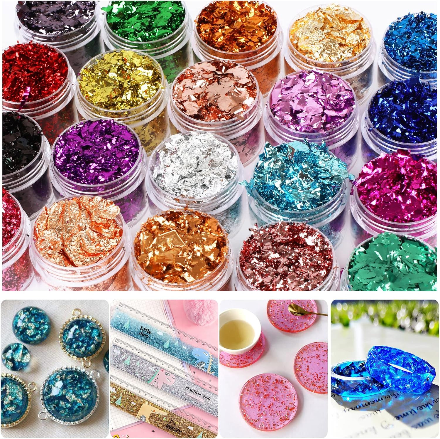 Gold Foil Flakes Set, 20 Bottles Gilding Flakes with Tweezers for Resin, Nail Ar