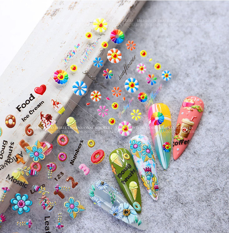 6 Sheets Set Happy Face Food Cookie Flower Decal Manicure Nail Art Stickers NH6