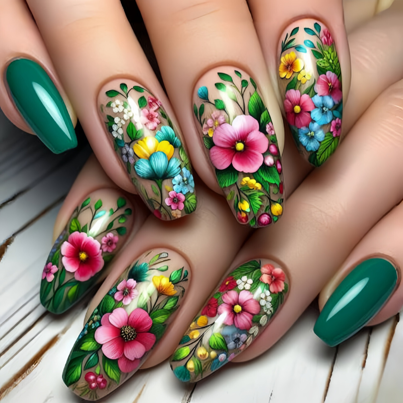4 set （24Pcs/set ）Flowers False Nail Art Full Cover Artificial Fake Nails