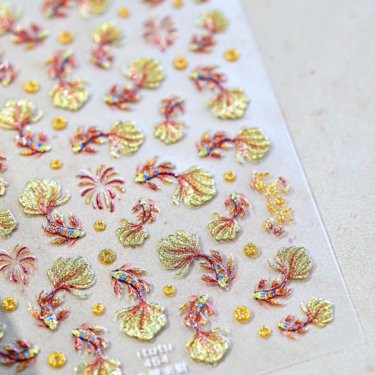 1 Goldfish Nail Art Stickers 5D Embossed Glitter Koi Fish Nail Decals -Adhesi…