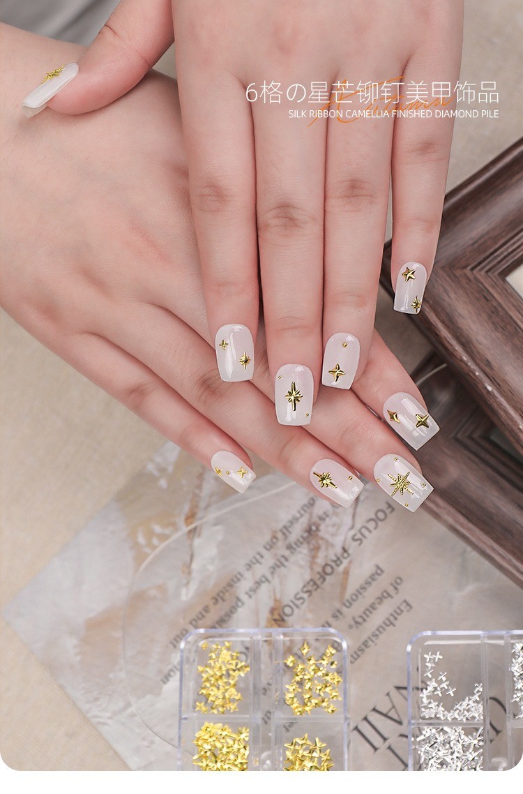 Metallic Gold Silver Nail Art Rhinestones Decor Flatback Starburst Pentagrams