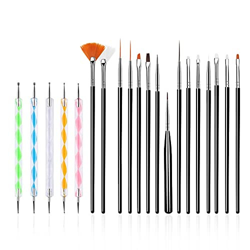 20PCS Nail Art Design Tools, 15PCS Painting Brushes Set (Black) with 5PCS