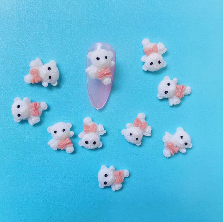 Resin Dog Puppy Bow 10x12mm Flatback Nail Art 2Pcs Manicure Nail Decors DIY NS31