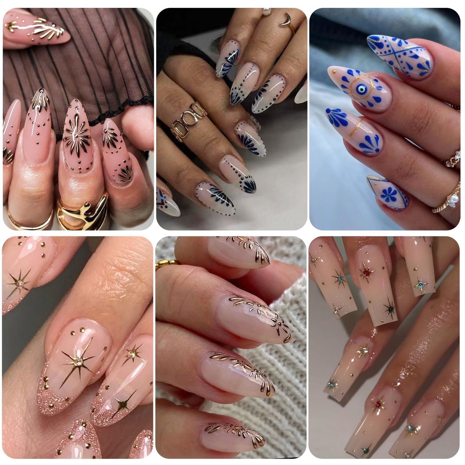 Bohemian Stickers for Nail Art 12PCS Boho Styles Decals Blue Colorful