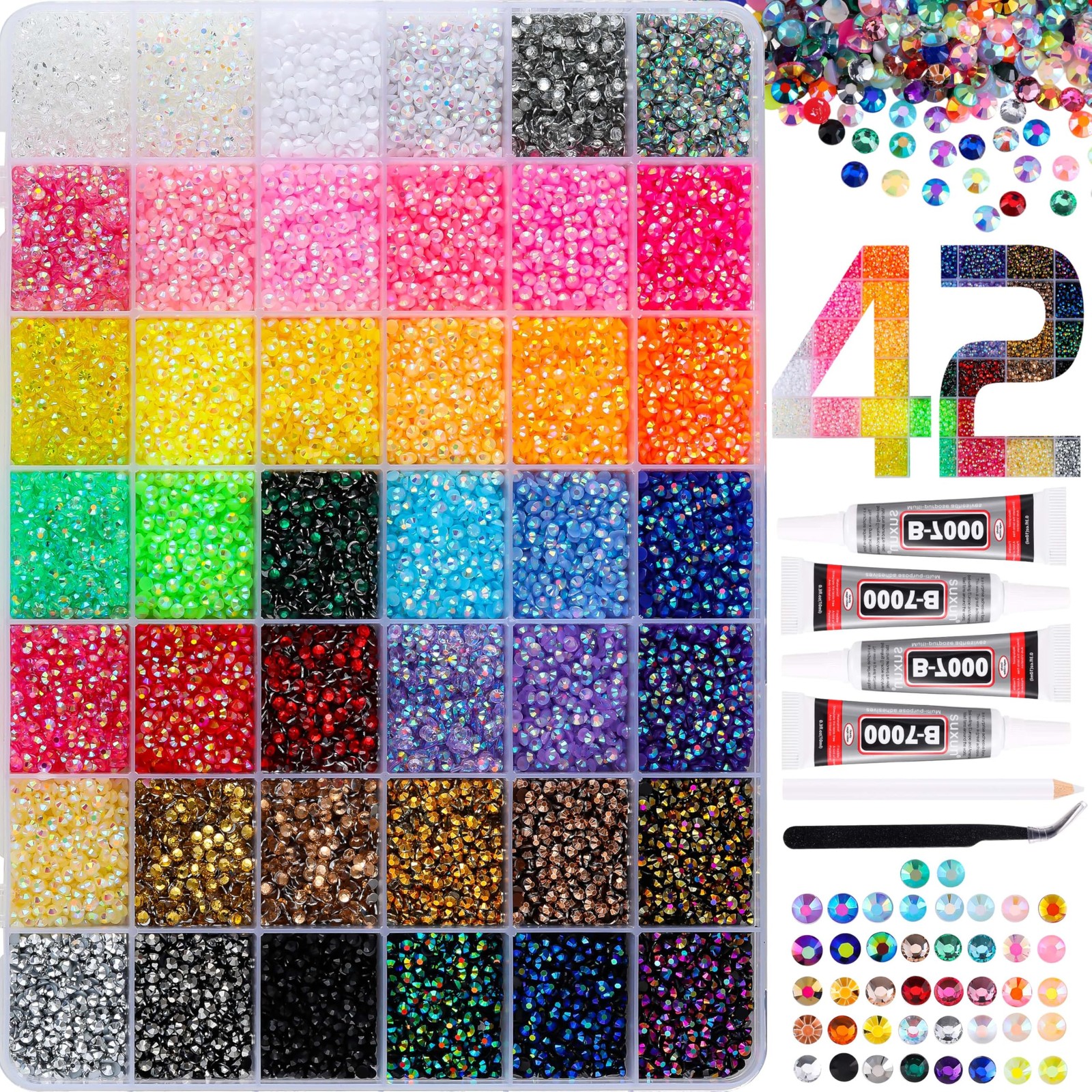 LERBOU 37800pcs Bedazzling Kit with 42 Colors Resin Jelly Rhinestones, 4×10ml…