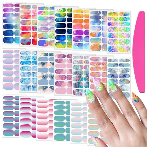 Nail Polish Strips – 20 Sheets Stickers, Full Wraps With File, Self Rainbow