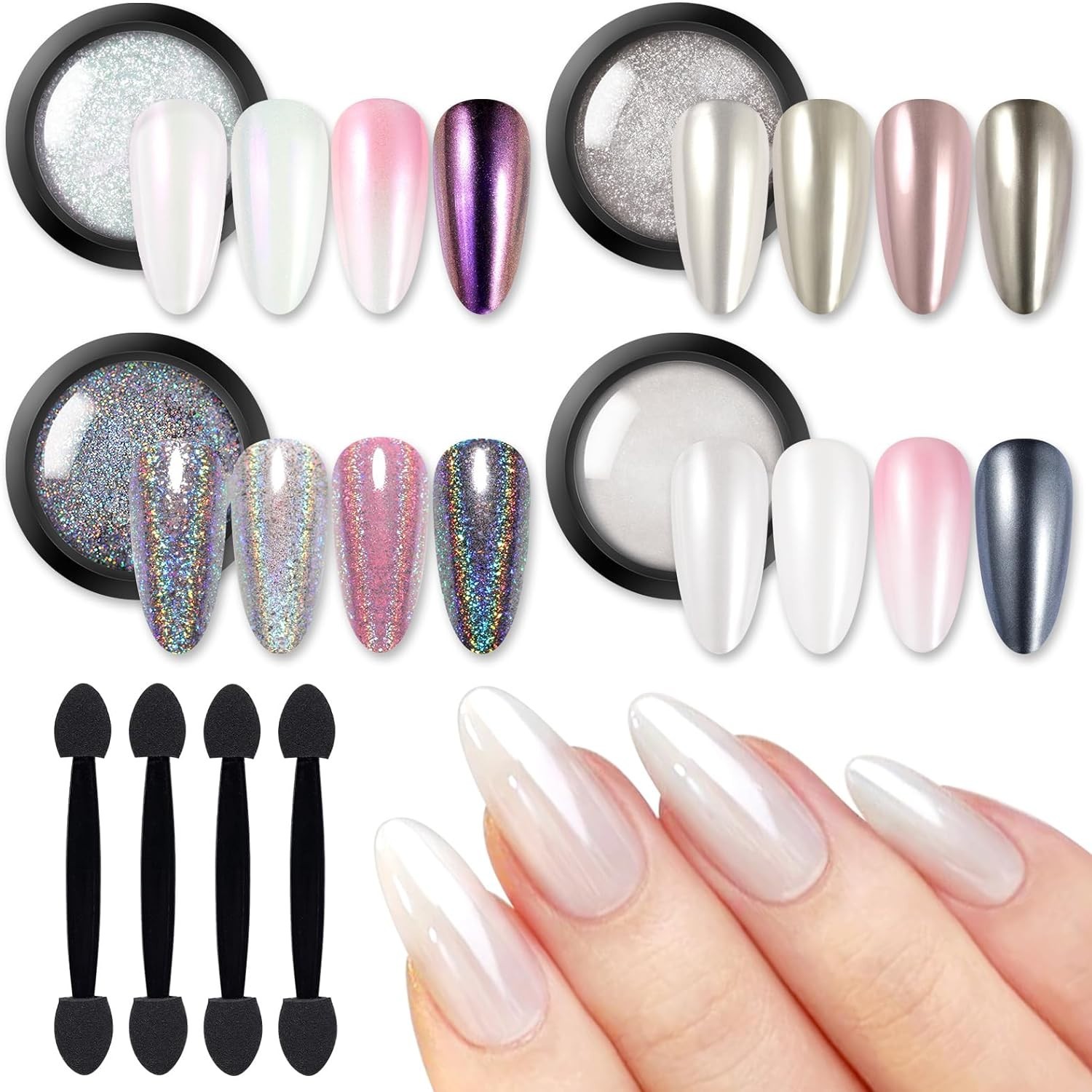 Gorgeous Holographic Chrome Nail Powder Set – 4 Colors for Stunning Nails