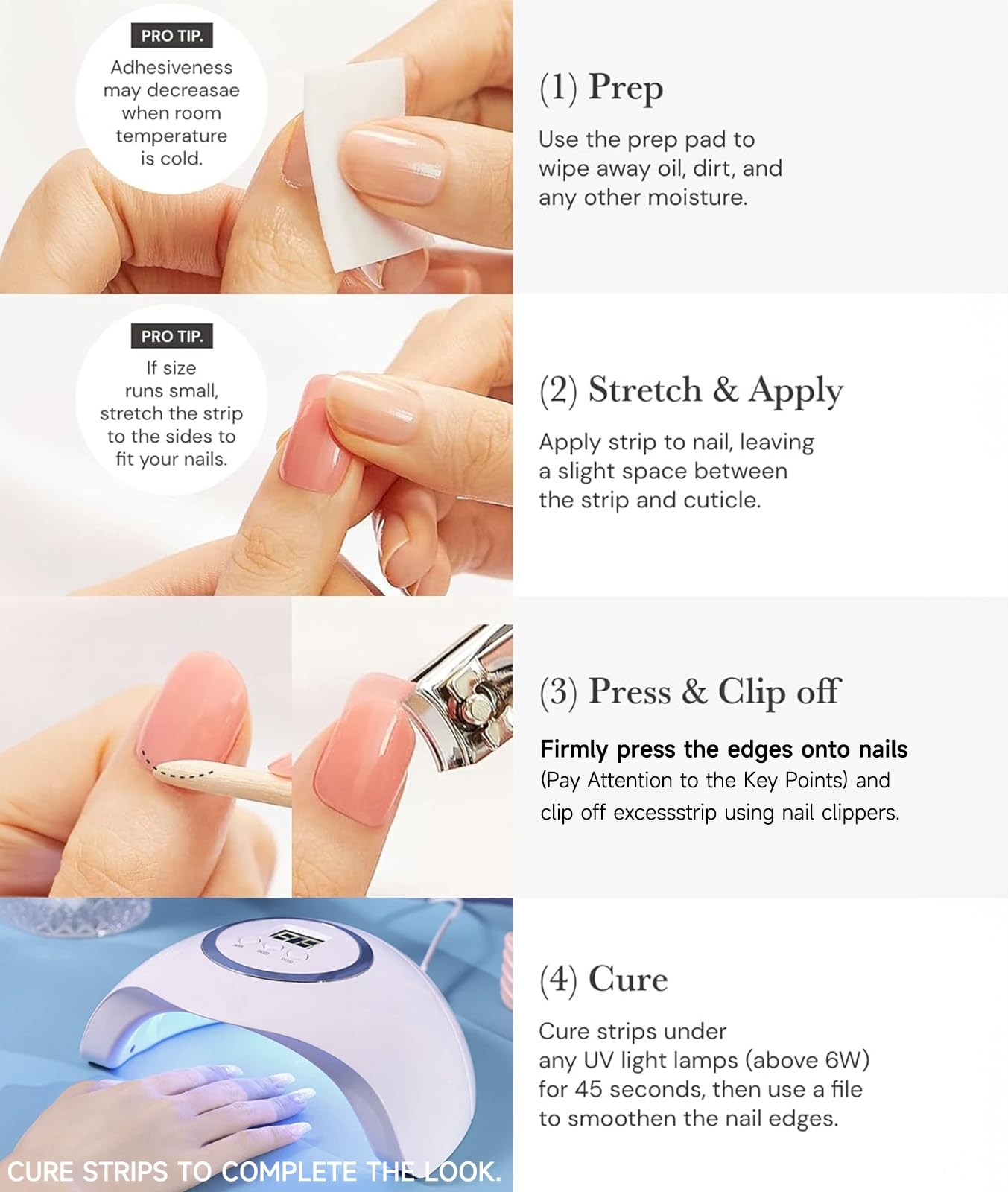 Semi Cured Gel Nail Strips, 28 Pcs UV Gel Nail Stickers, Long Lasting Gel Nail