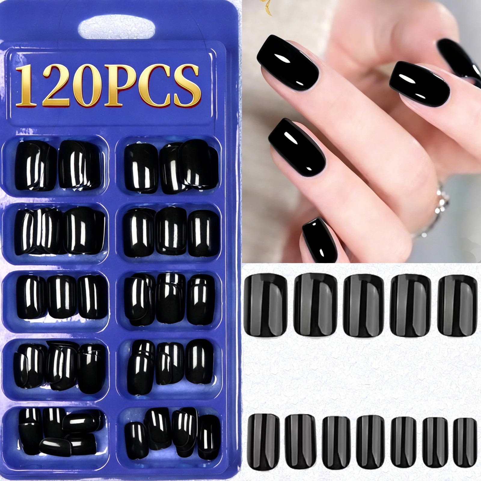 120PCS French Tip Press On Nails Square Fake Nails Reusable Acrylic Full Cover