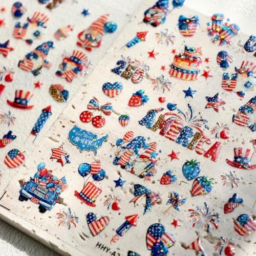 1 Sheets Independence Day Nail Stickers 5D Embossed 4th of American Flag-20