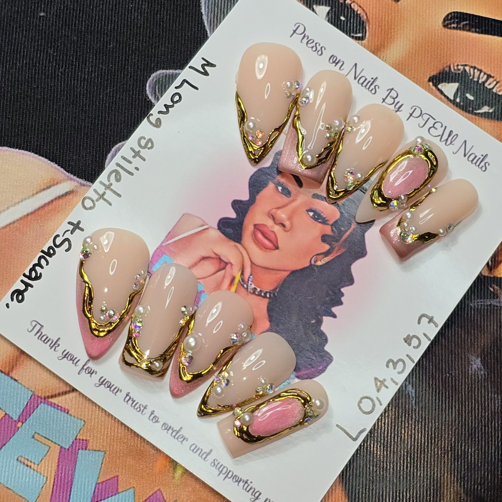Handmade Gel Press On Nails,Large Size 0,4,3,5,7, M Long Stiletto +Square