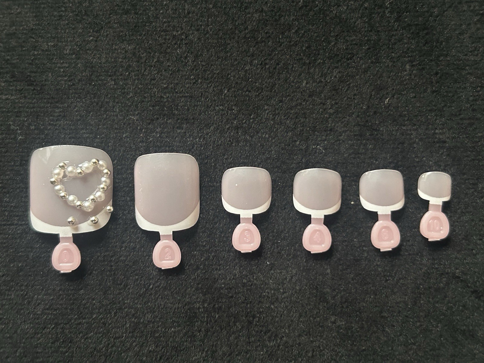 Pink White Square Short Press-On Toe Nails French 3D Heart Full Cover Set