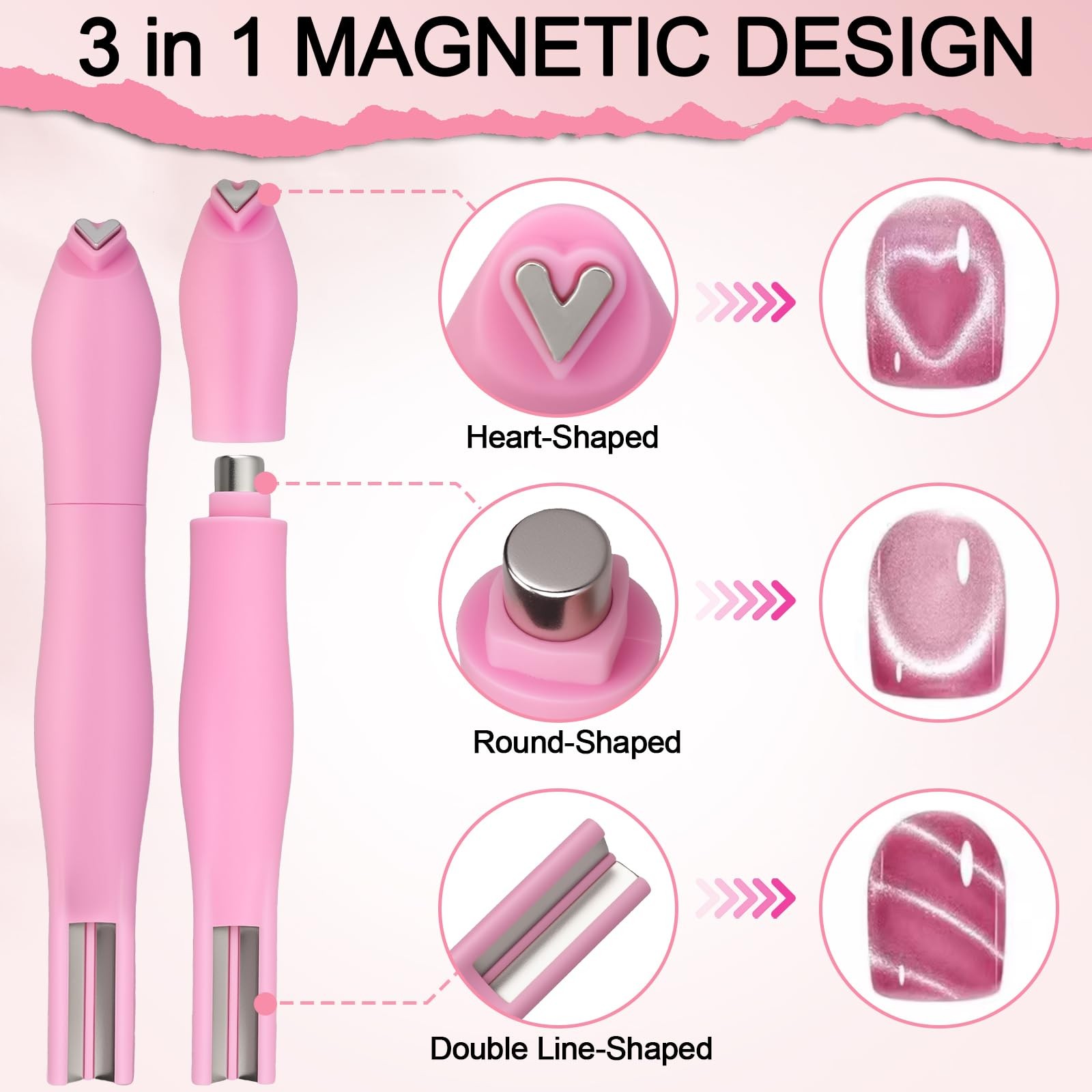 Cat Eye Magnet Set 3 in 1 Heart & 6 in 1 Nail Magnet 6 in 1 Set Pink