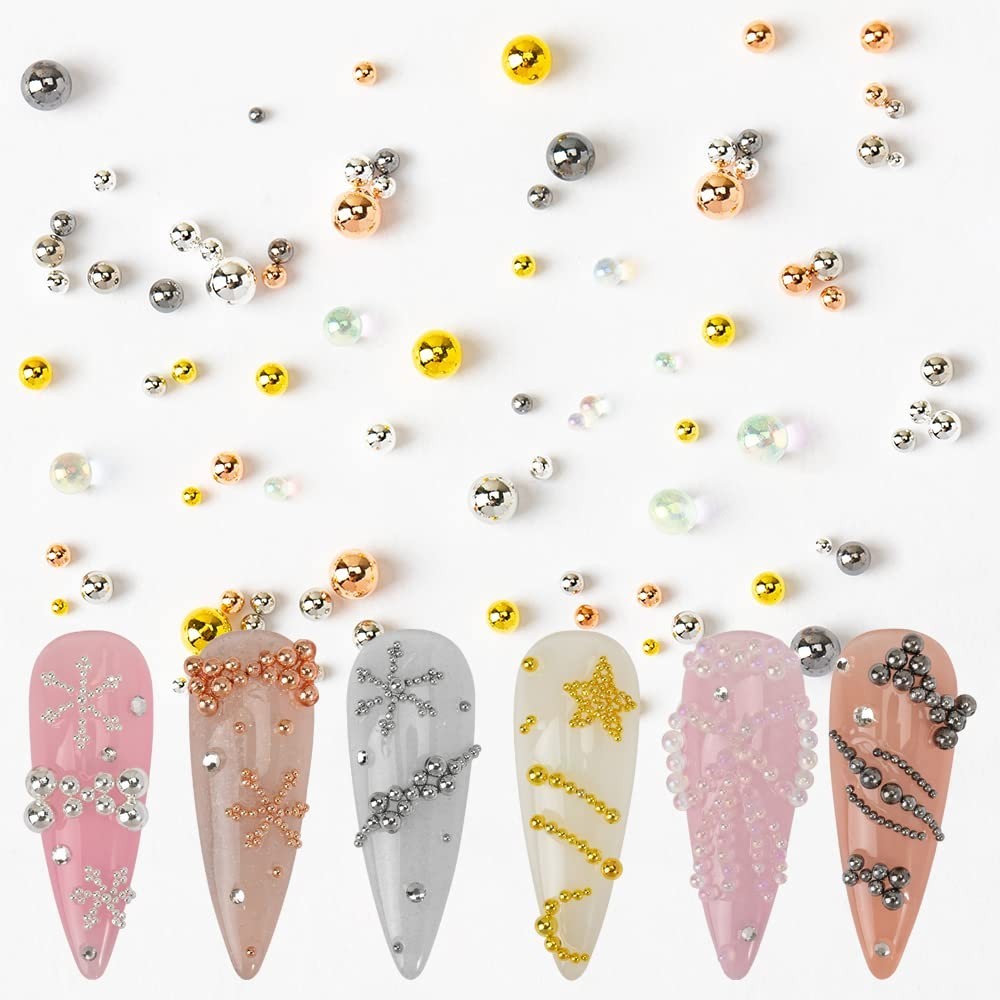 Versatile 6 Color Nail Caviar Beads – 0.8mm to 3mm Metal Charms for Artistry