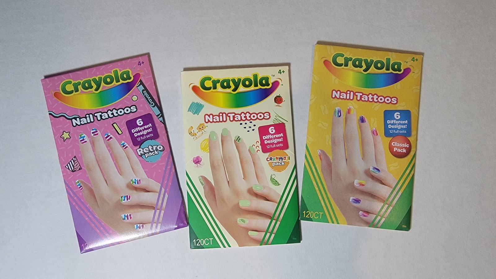 CRAYOLA NAIL TATTOOS 3 PACK | 12 FULL SETS ON EACH PACK | BRAND NEW | NEVER OPEN