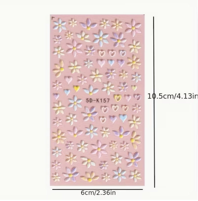 Flower & Heart Nail Stickers 5D Colourful Spring Floral Nail Art 1pcs