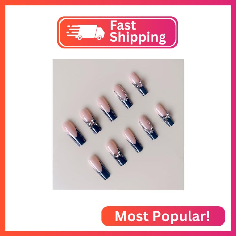 FIEONCIY Press on Nails Coffin Long Length Acrylic Glossy Full Cover Square Shap