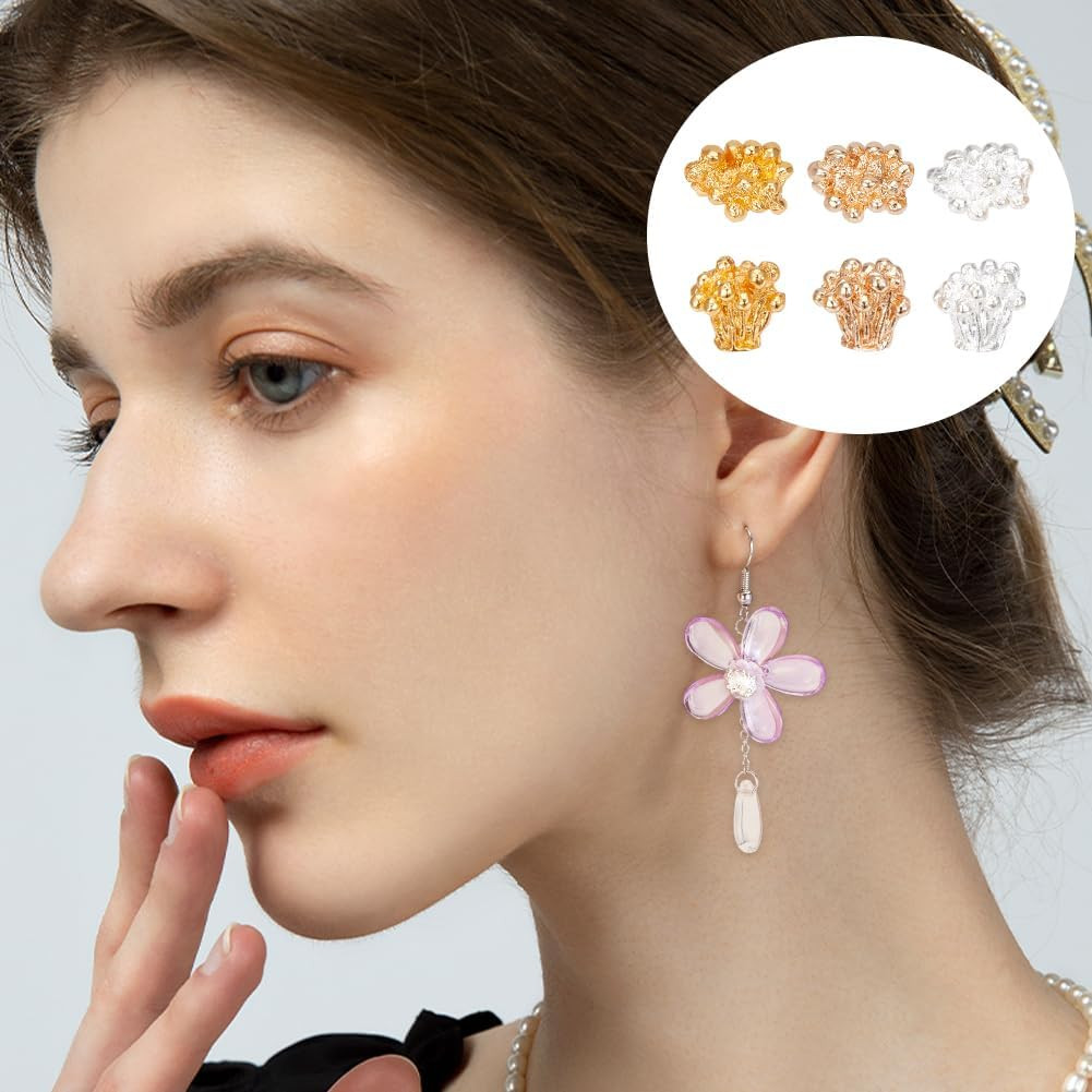 120 Pcs 3 Colors Gold Stamen Alloy, 7X6.5Mm 3D Nail Charms Metal Flower Nail Art