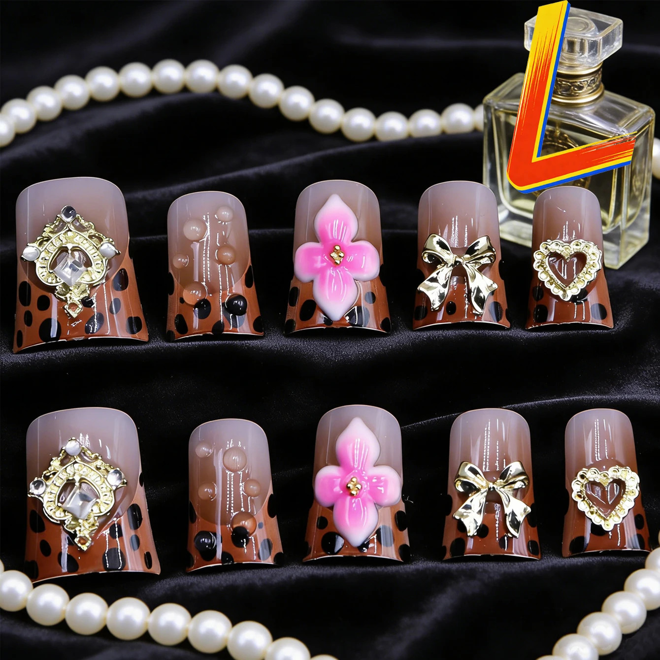Leopard Print Nude Fake Nails 10PCS Short Square Diamond French Pointed Nails