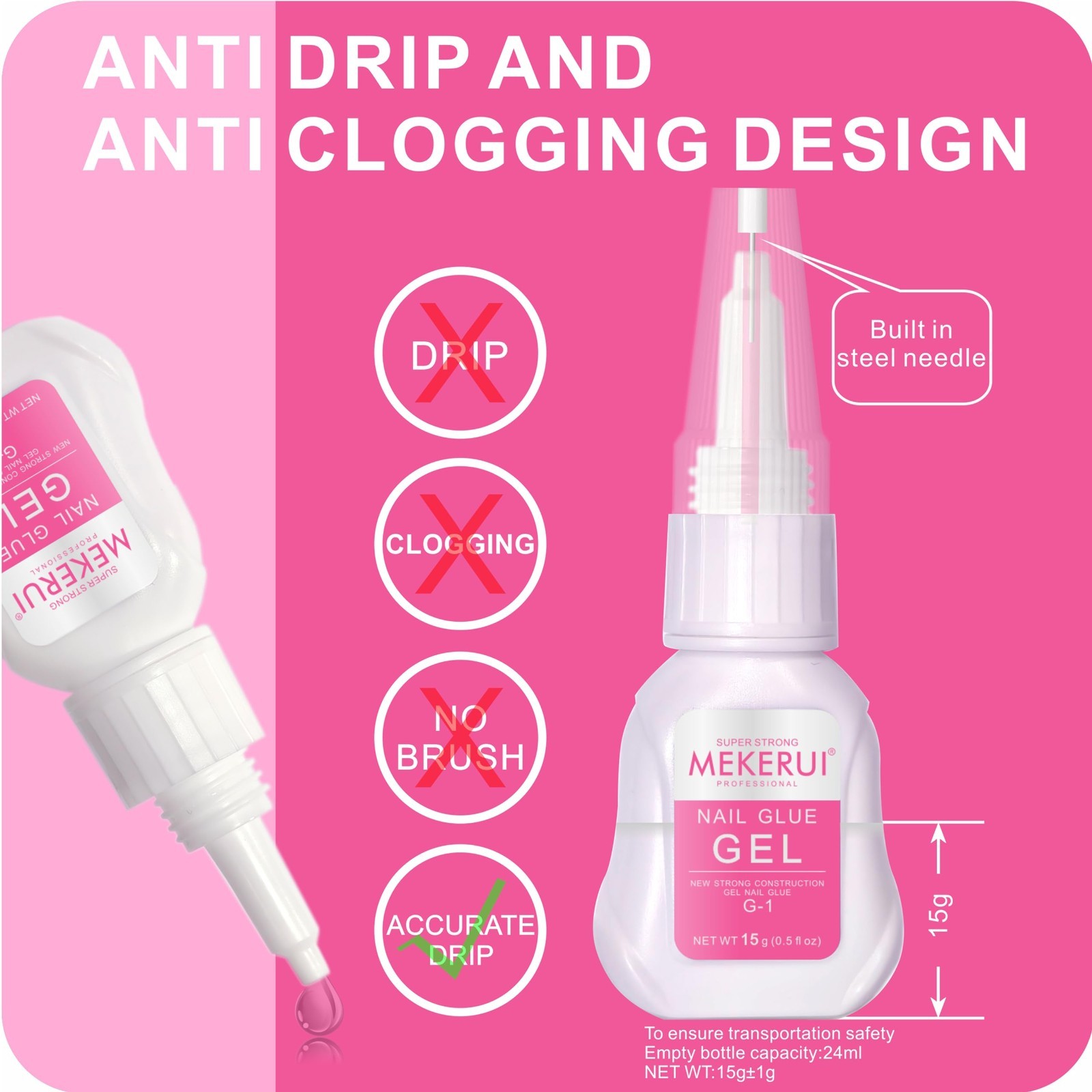 Super Strong Nail Glue Gel 2 Pack – Quick Dry in 7 Sec, No UV Lamp, Thick Formul