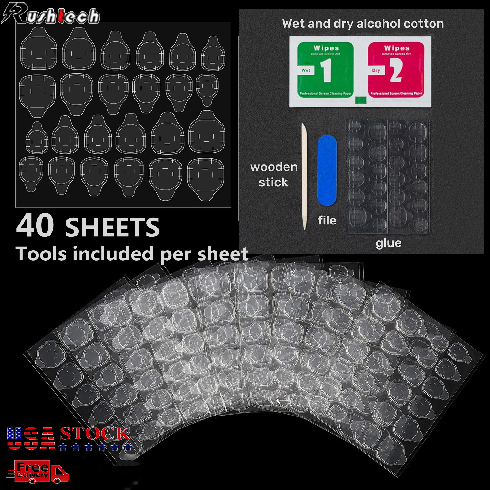 Double-Sided Nail Glue Tape Sticker Adhesive Tabs for Press on Nails 3-40 Sheet